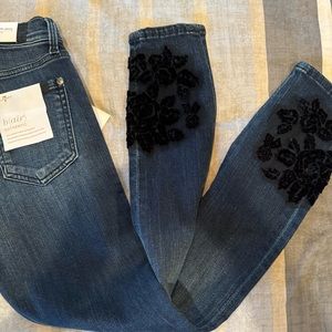 Seven never worn high waist ankle skinny size 24 Jean dark black suede lace leg